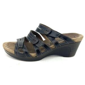 ROMIKA Women's Black Leather Adjustable Three Strap Button Heel Sandals 40/US9.5